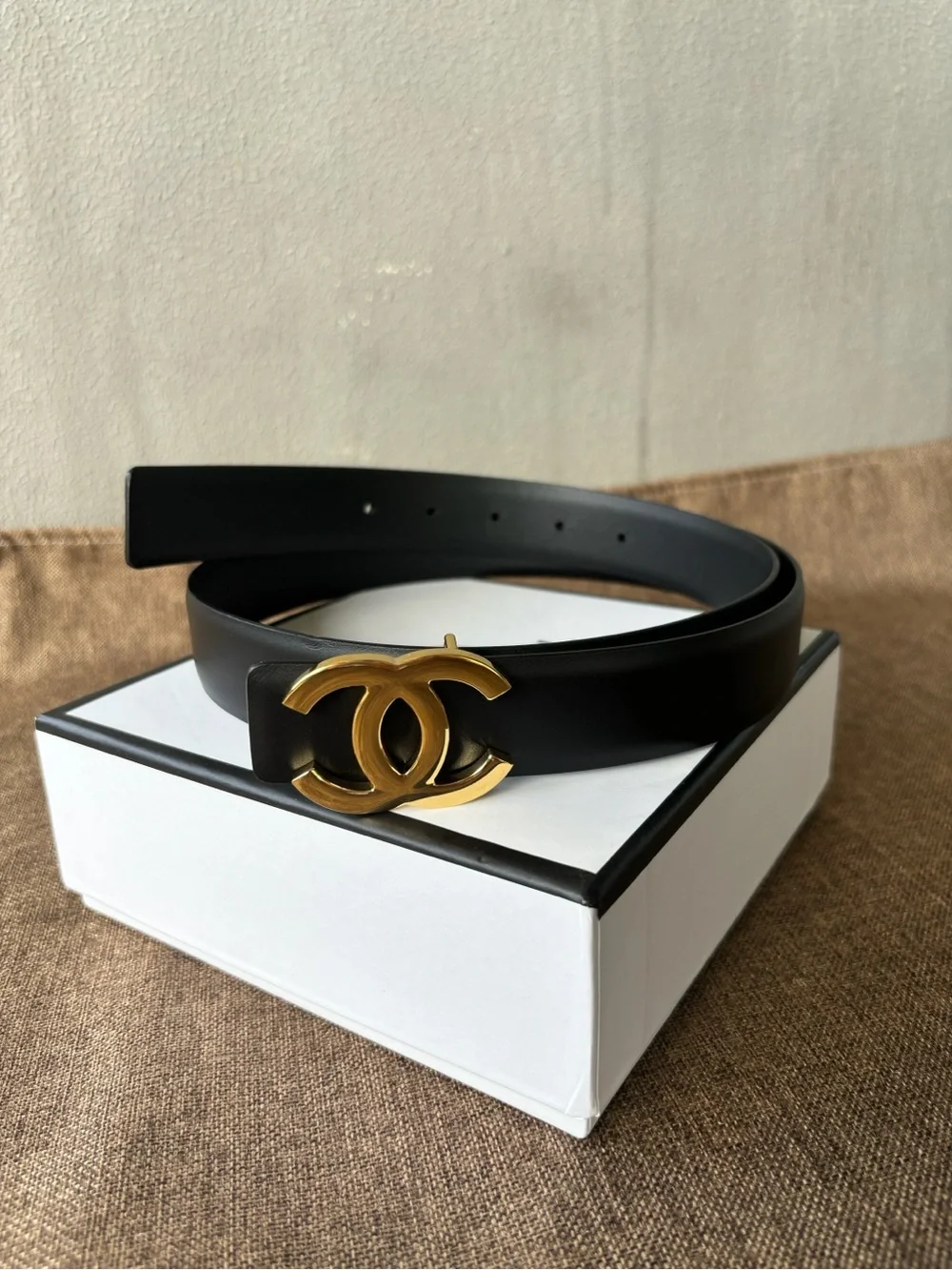 BestCHANEL Black Leather Belt with Gold CC Buckle